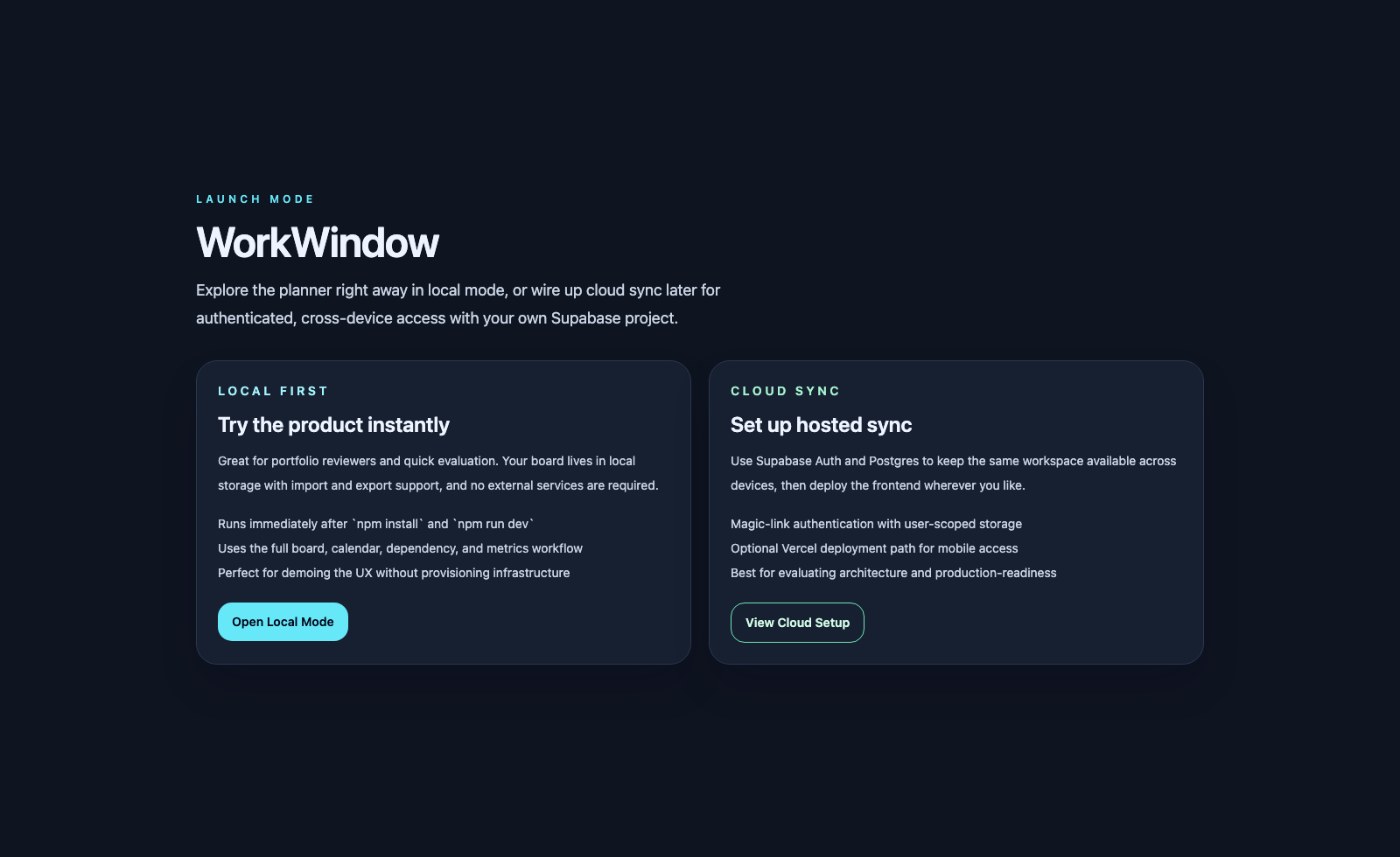 WorkWindow mode chooser